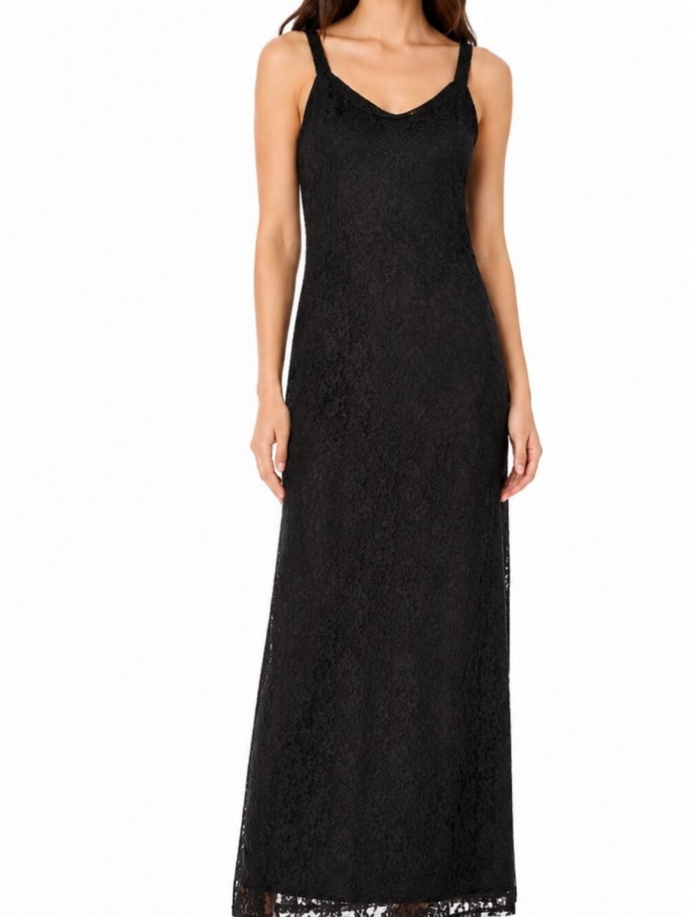 Jeune Jeunesse Large Black Floral Lace Lined Maxi Dress Cotton Dark Academia